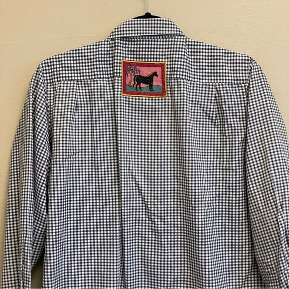 The Quacker Factory M long sleeve button down shirt gingham farm animals blue - Picture 6 of 8